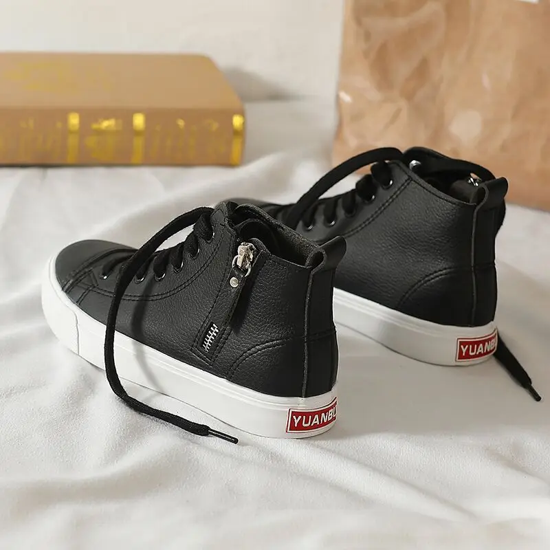 Women Sneakers 2020 New Spring Autumn Leather Men Casual Shoes White Zippers  Fashion Shoes High top Flats  Zapatos de mujer