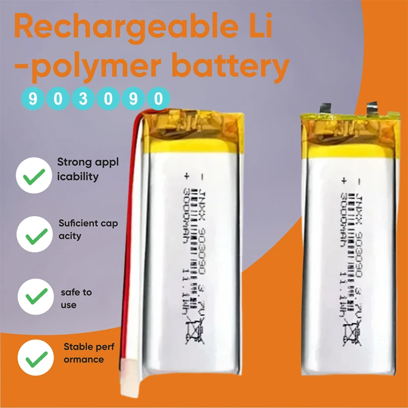 903090 3000mAh 3.7V Lithium Polymer Rechargeable Battery for Solar Light Small Speaker Neck Heater Massager Speaker DIY Battery