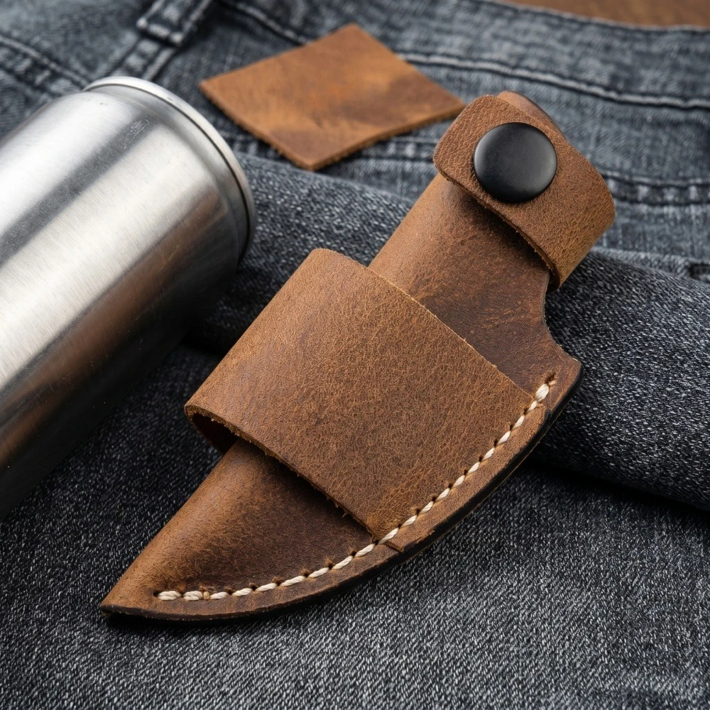 1 Piece Hand Stitched Vintage Brown Leather Knife Cover Portable Waist Carry Sheath Outdoor Fishing Camping Utility Knife Sheath