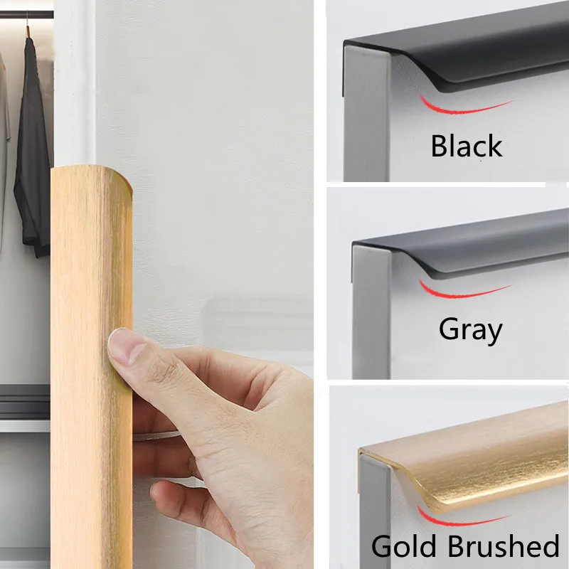KK&FING Aluminium alloy Gold Brushed Furniture Door Handles Hidden Side Mount Wardrobe Cupboard Handle Drawer Pulls Hardware
