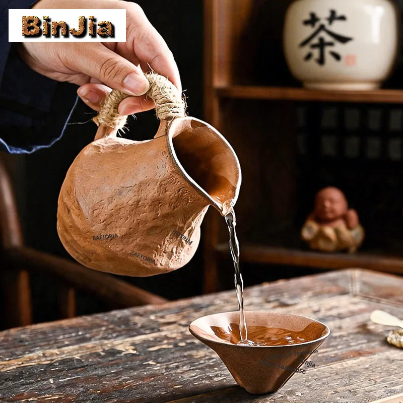 BAEJORIA 400ml Crude Pottery Mountain Stream Tea Pitcher Pour Tea Cha Hai Dispenser Justice Cup Fair Mug Tea Services Supplies