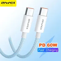 Awei 60W 6A USB Type C to Type C data cable Iphone 15 Xiaomi Poco fast charge USB C data cable