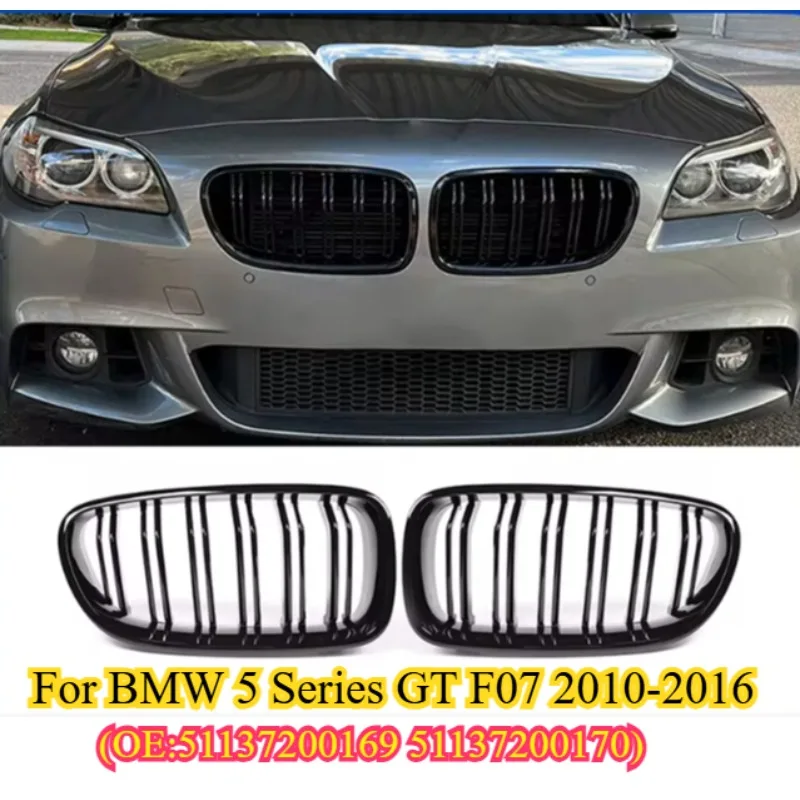

Glossy Black 1 Pair Front Kidney Double Slat Grill Grille for BMW 5 Series GT F07 2010-2016 Dual Line Racing Grille Grill