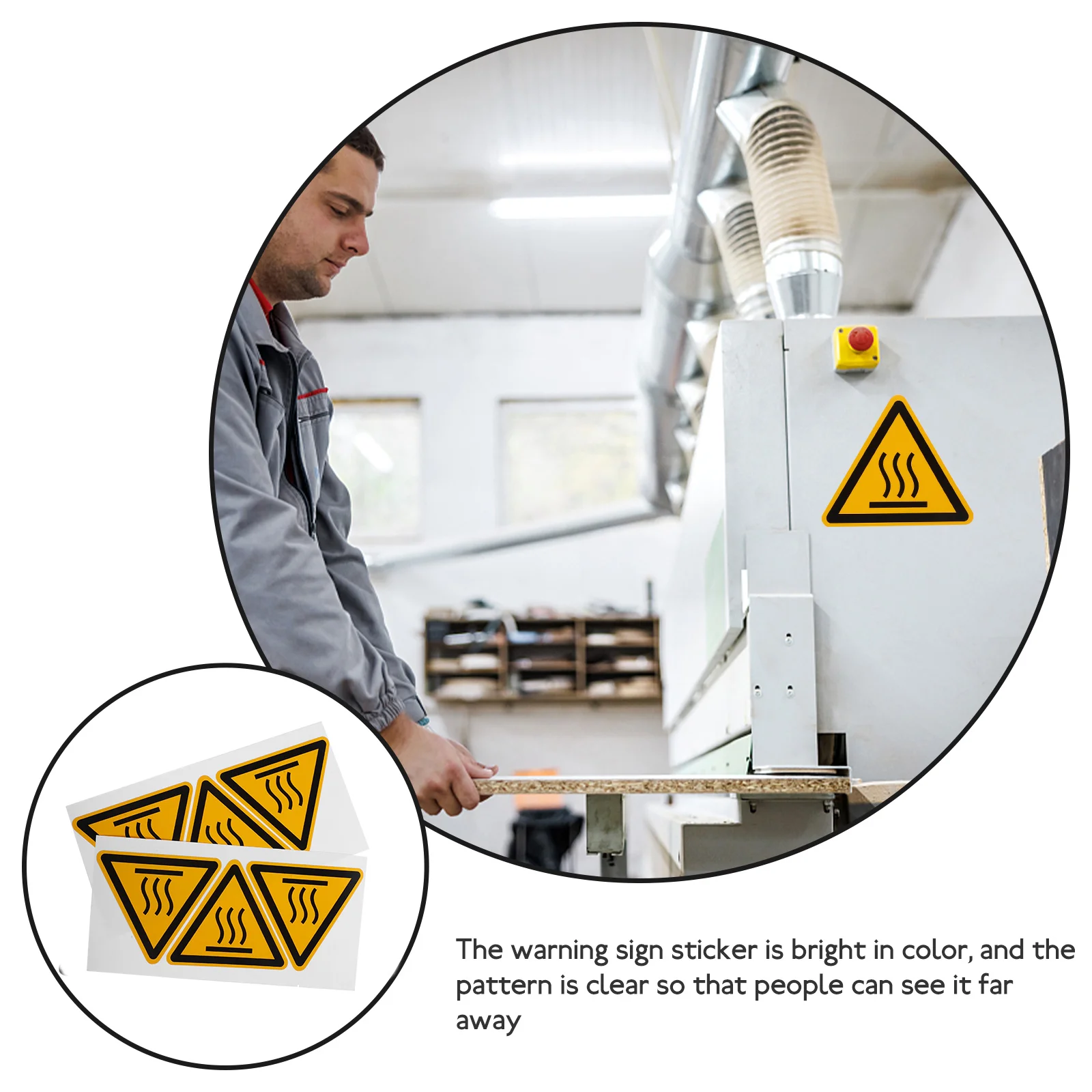 6pcs Warning Label Stickers 100mm High Temperature Safety Signs Equipment Decals Bright Patterns Caution Hot Surface