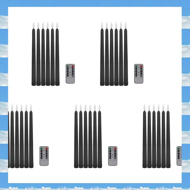 

A11I 30X Remote Halloween Taper Candles,Black Color Flameless Fake Pillar Candles,Battery Candles With Contain