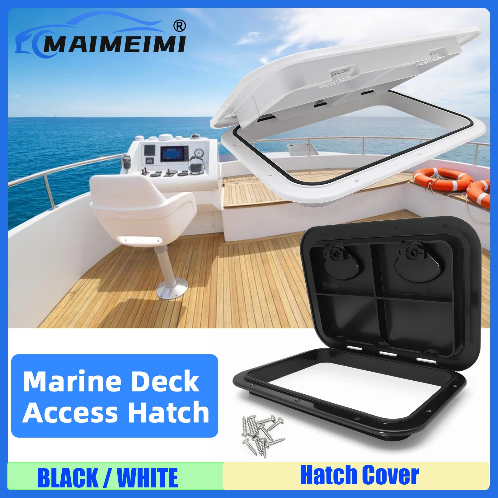 

MAIMEIMI WHITE Black Hatch Cover For Boat Yacht RV Watertight Anti-UV Non-Skid Inspection ABS Plastic Door Deck Access 290X420MM