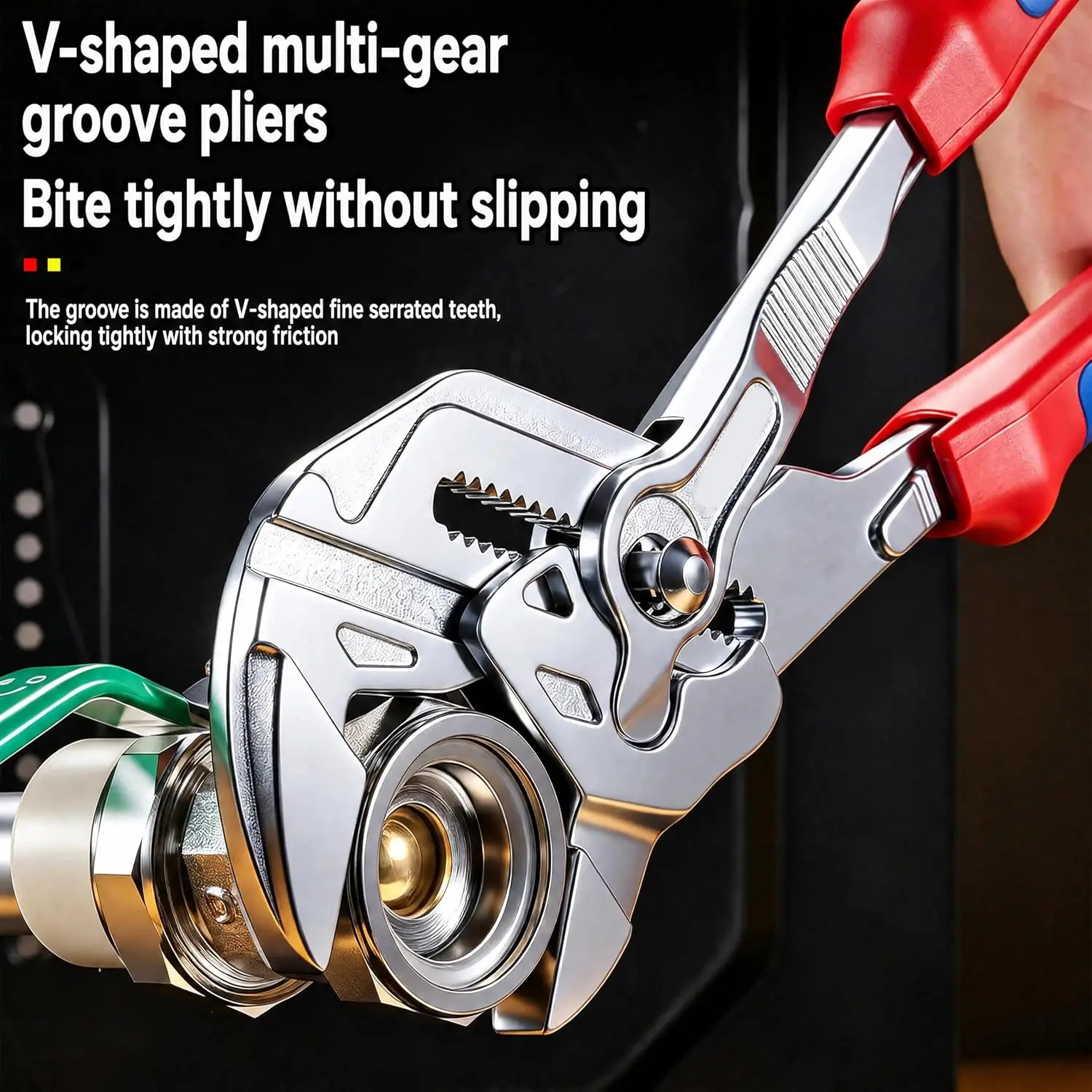 Pipe Fitting Pliers with Serrated Head 10 INCHES  Adjustable Multi-Position Joint Design with Serrated Head Cushioned Handle