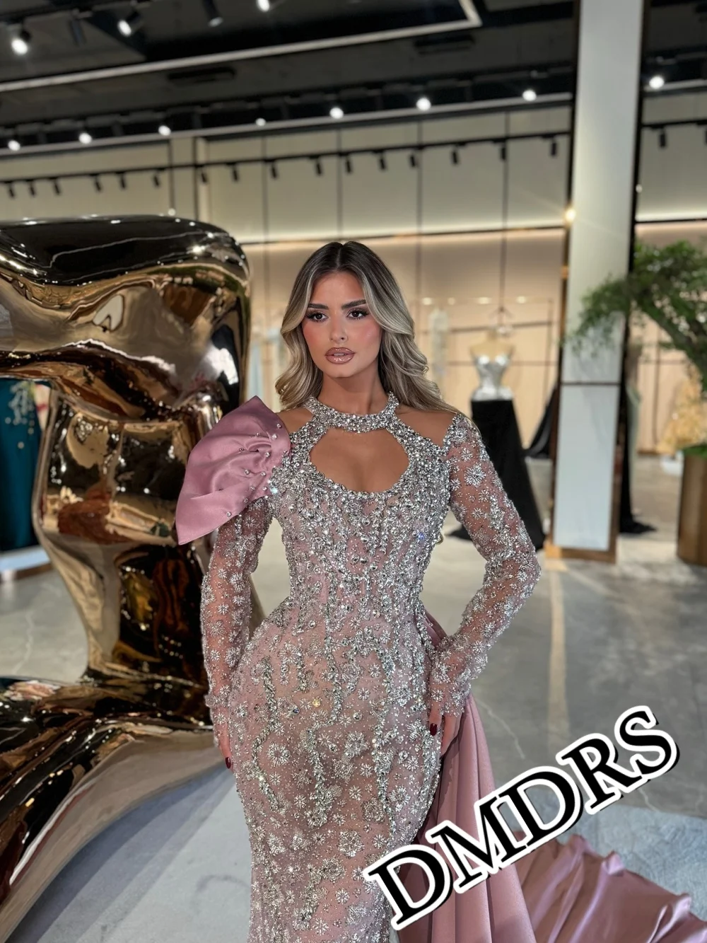 

DMDRS Classic Long-Sleeve Evening Dress 2026 Luxurious Diamond Beaded Party Gown Shiny A-Line Floor-Length Party Dresses فسا