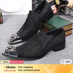 New style front metal Toe men shoes Fashion Pointed Toe Men Oxfords wedding and party slip on men's Dress Shoes