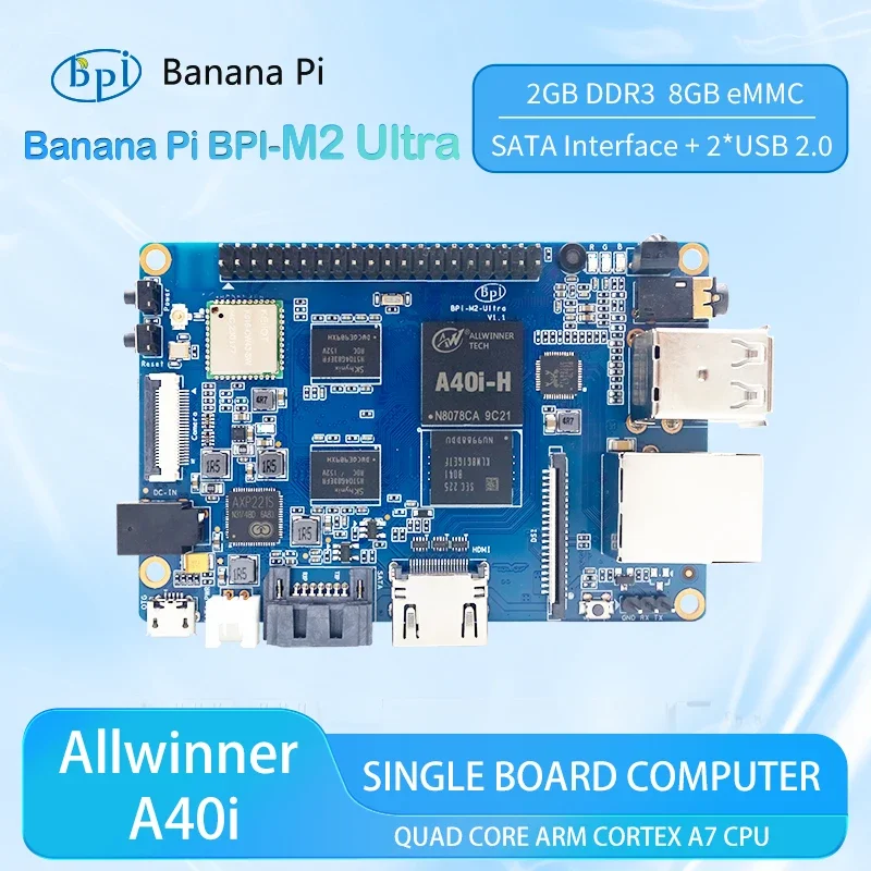 AeroPartsBanana Pi BPI-M2 Ultra Allwinner A40i 2GB DDR3 RAM 8GB EMMC On Board Wifi&BT Single Board Computer Support Linux Raspbe