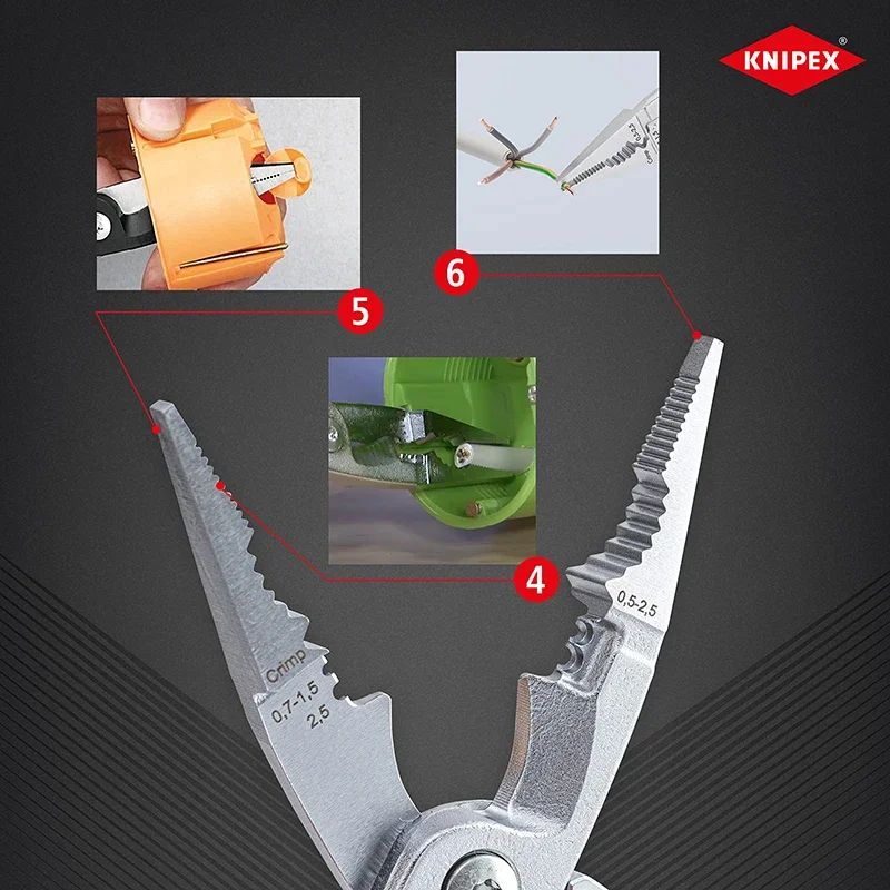 KNIPEX Pliers for Electrical Installation VDE-Tested with Opening Spring Insulated Plier Cutting Crimping Stripping 1396200