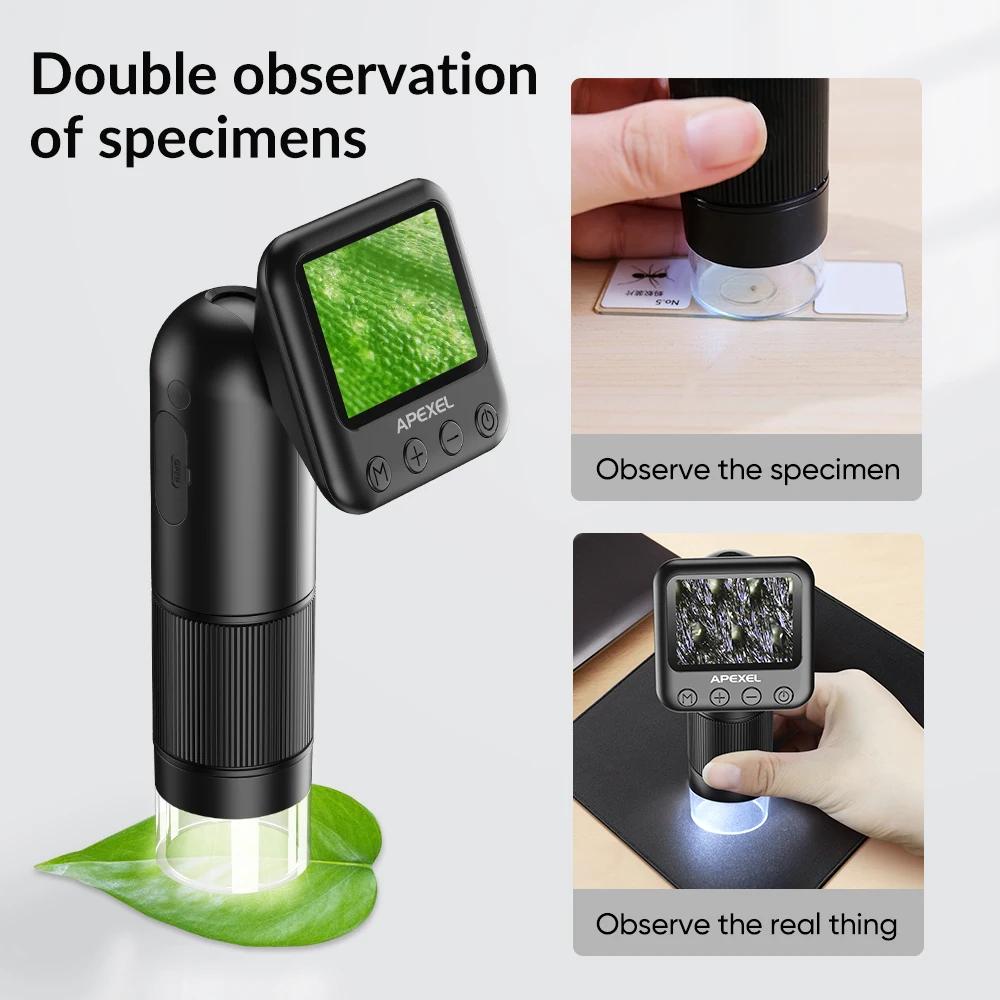 APEXEL Handheld Biology Microscope 800X HD Magnification Digital Microscope for Children Explore the Micro World Support Photo