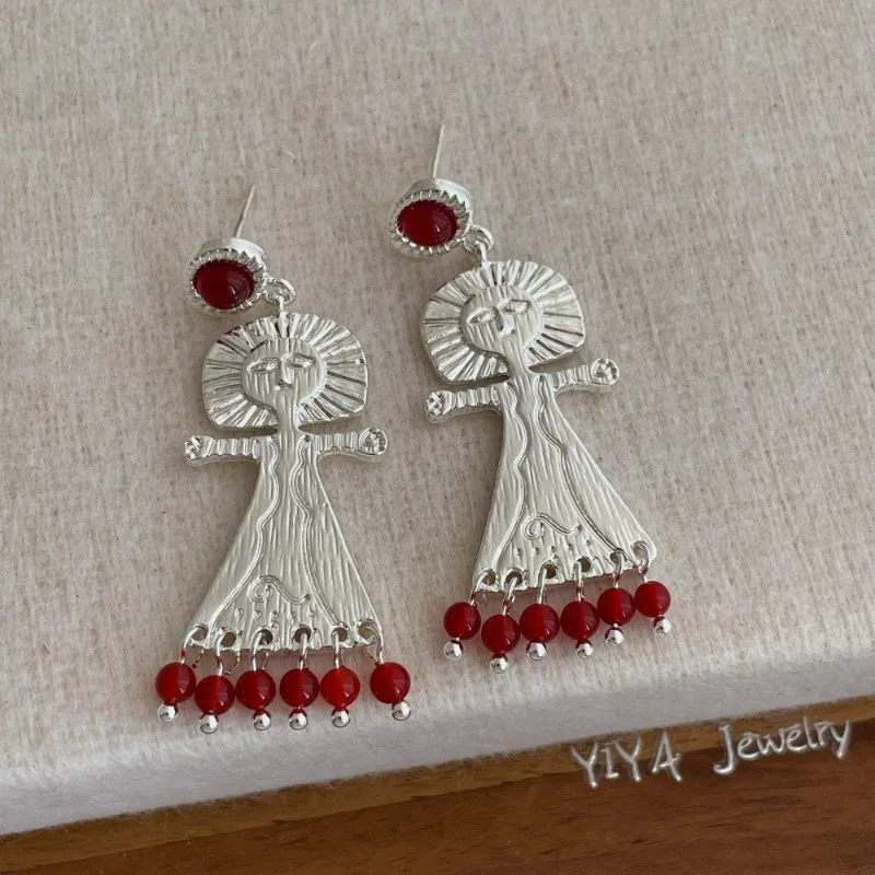 مينار شخصية الحجر الطبيعي الخرز شرابة تنورة تنحنح معدني Nereus قلادة انخفاض الأقراط الطويلة للنساء عطلة مجوهرات