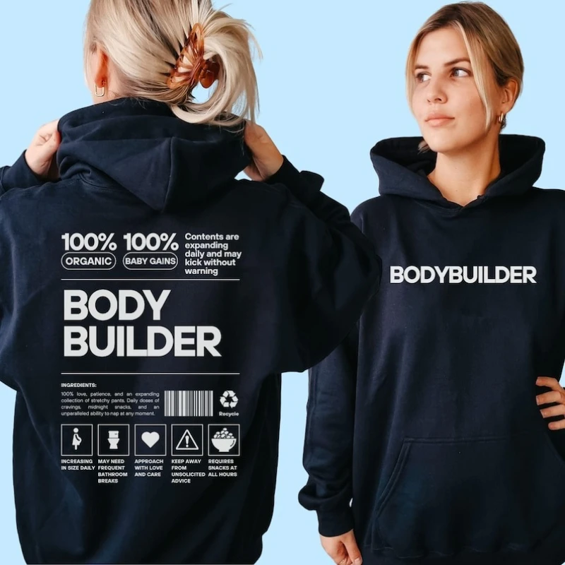 Sweat à capuche drôle pour annonce de grossesse de bodybuilder, entraînement physique, révélation de maternité, tenue d'annonce de bébé d'haltérophilie à capuche