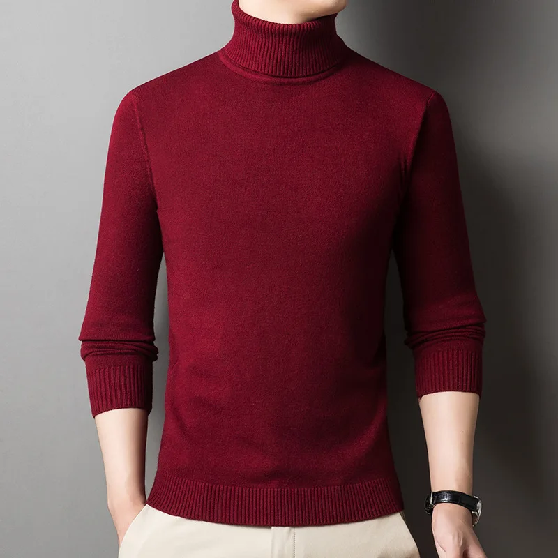 Suéter informal de cuello alto para hombre, jersey básico Simple de punto, Tops clásicos cómodos, de Color sólido, para adolescentes, nueva moda, invierno y otoño