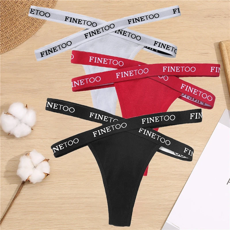 Cotton G-String Sexy Cross Strap Women\'s Panties FINETOO Letter High Waisted Panties Fashion Thongs Women Panty Lingerie M-XL