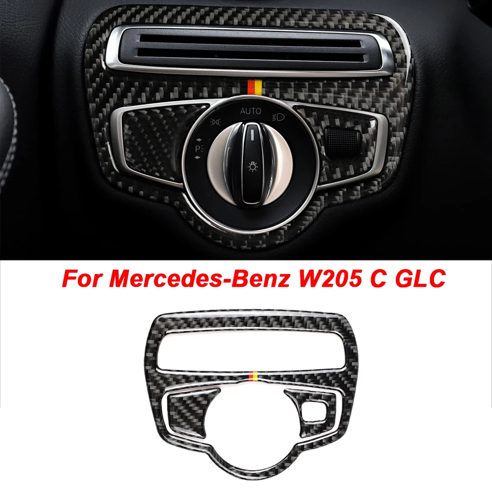 Mutips Car Headlight Switch Frame Cover Styling Carbon Fiber Sticker Accessories For Mercedes New C Class W205 C180 C200 GLC