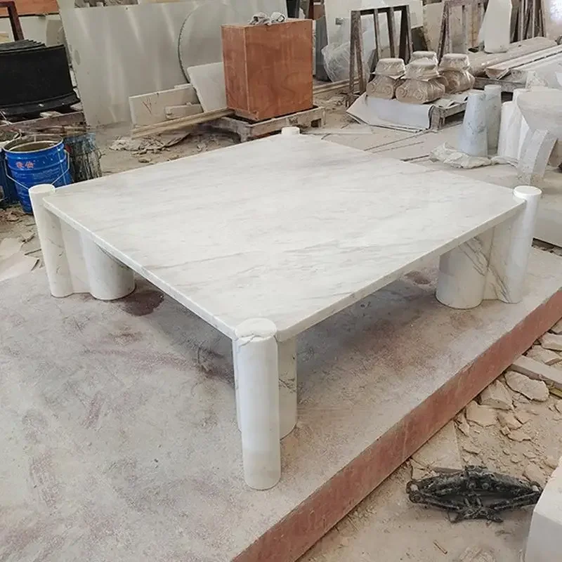 Table basse en marbre blanc Jazz naturel, Design minimaliste crème nordique, Table de salon de Villa carrée, haute dureté et facile à nettoyer