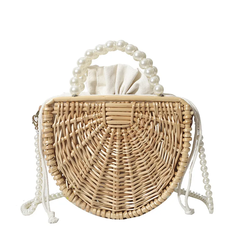 Pearl Designer Women\'s Bag Handmade Woven Handbag Summer Straw Beach Bag Bohemia Female Rattan Shoulder Messenger Bag Tote Bag