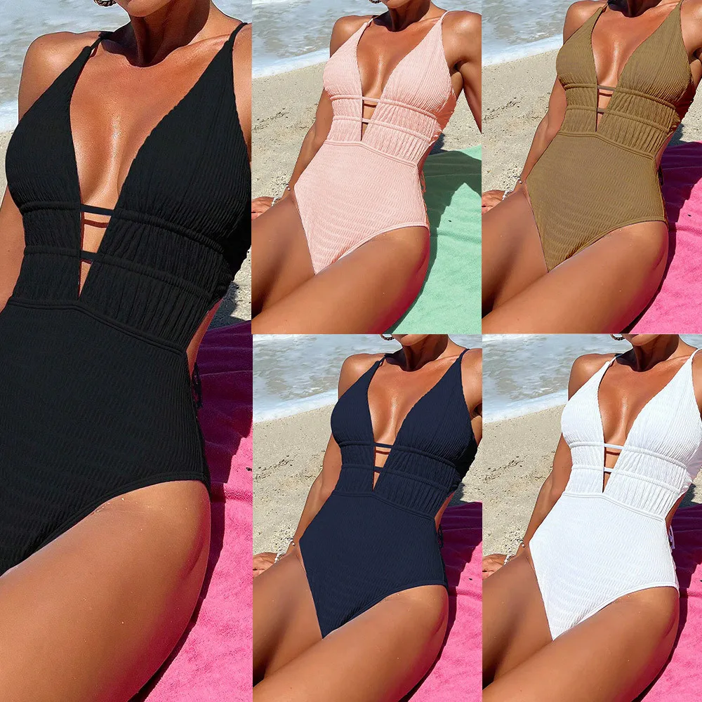 

2025 One-piece Swimsuit Women's Spring Solid Color Sexy Backless Strap Swimsuit Jumpsuits