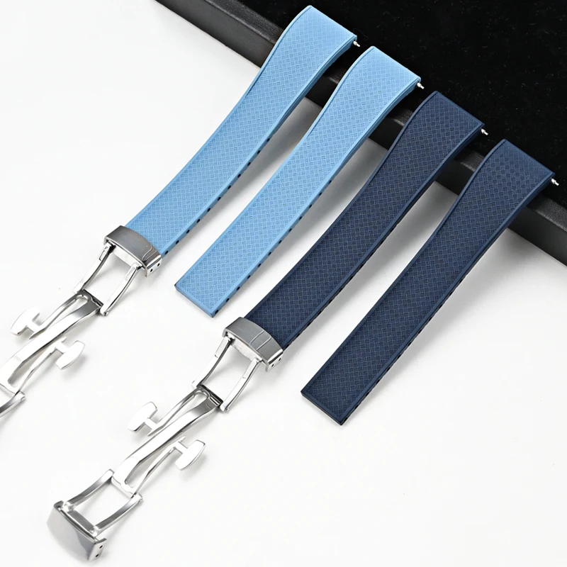 Fluoro Rubber Watch Band FKM Tropic Strap 20mm 22mm Butterfly Buckle Quick Release Universal Replace Belt Bracelet for Men Women