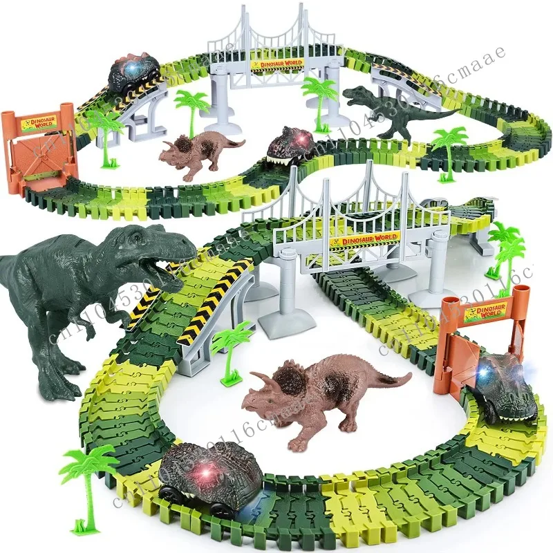

Children's DIY Race Track Train Slot Toys Creative Educational Assemble Dinosaur Cars Plastic Polybags Fun Assemble Toys for
