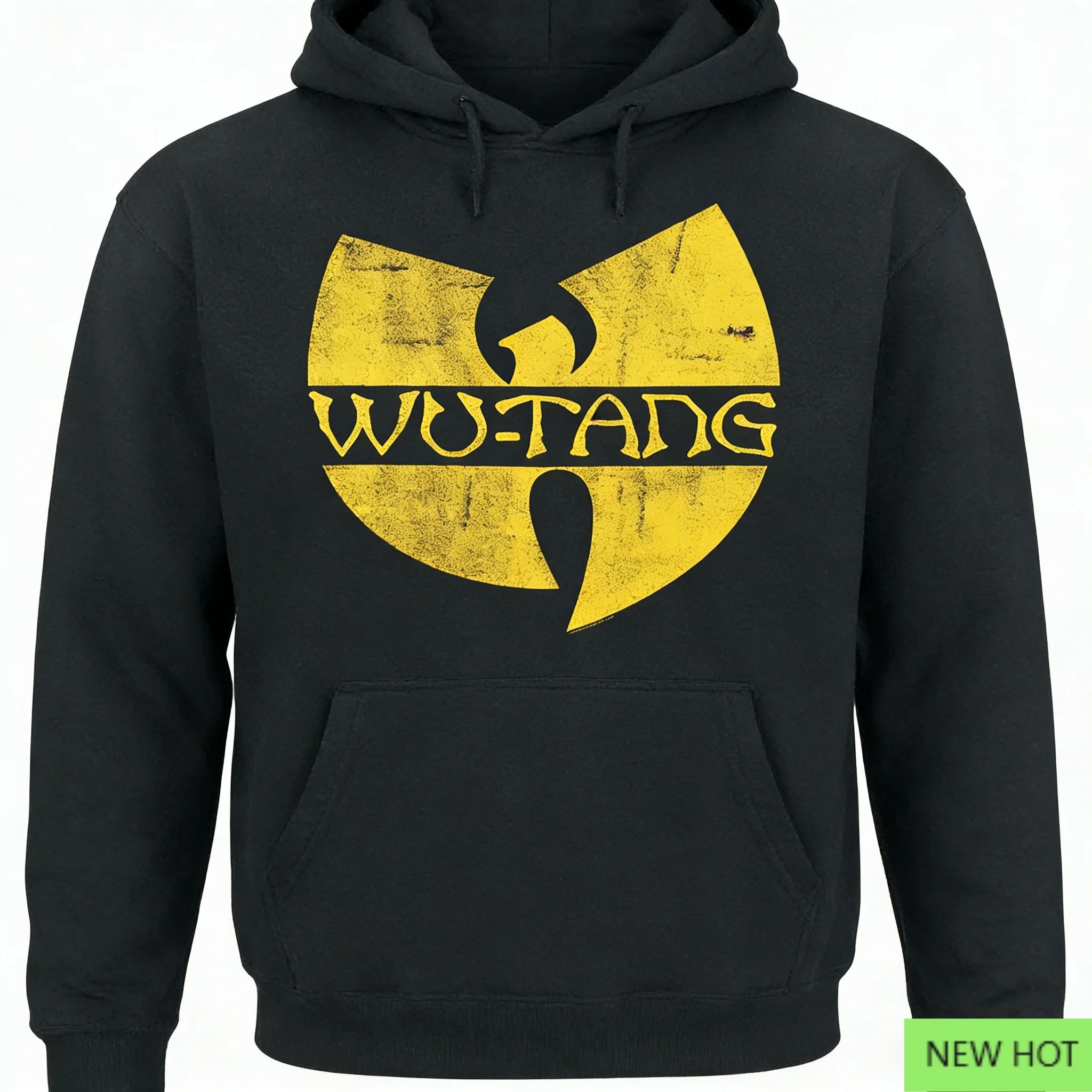 Wu-Tang Clan Sweat à capuche avec logo classique imprimé noir jaune décontracté unisexe streetwear pour les fans de hip-hop