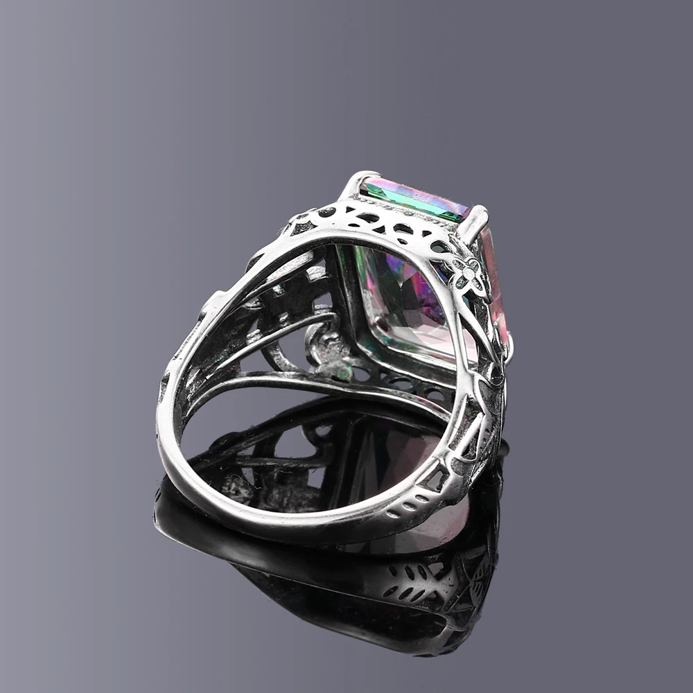 Silver Rings Mystic Topaz Zircon Women Hollow Out Design Fine Jewelry Bridal Wedding Engagement Ring Accessory