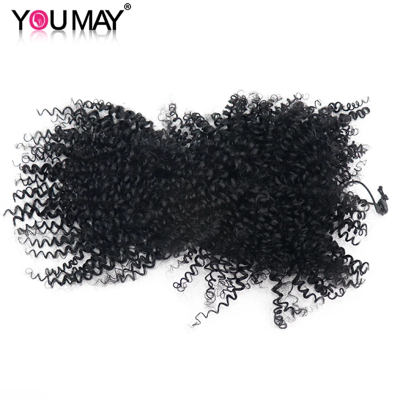 Youmay-coleta de cabello humano rizado con flequillo para mujeres negras, Clips de cabello humano Real Remy brasileño, cola de caballo corta con