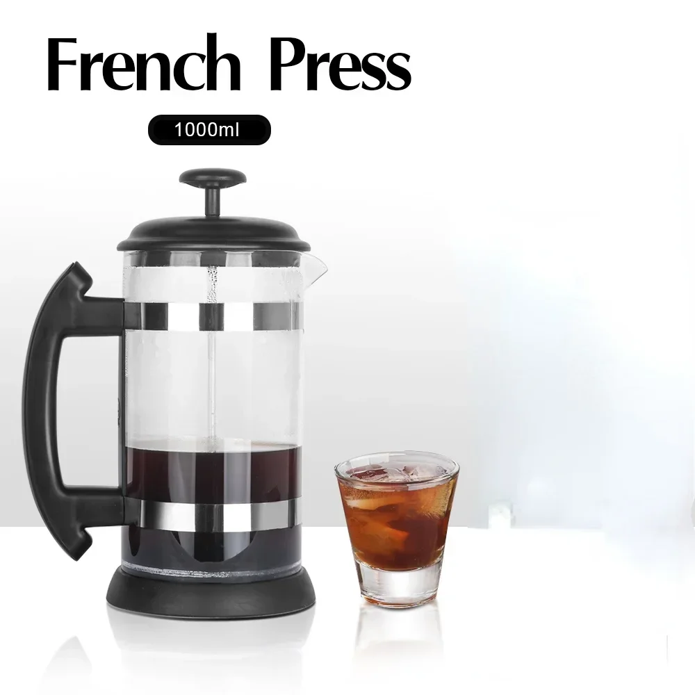 Stainless Steel Glass Teapot Cafetiere French Coffee Tea Percolator Filter Press Plunger 1000ml Manual Coffee Espresso Maker Pot