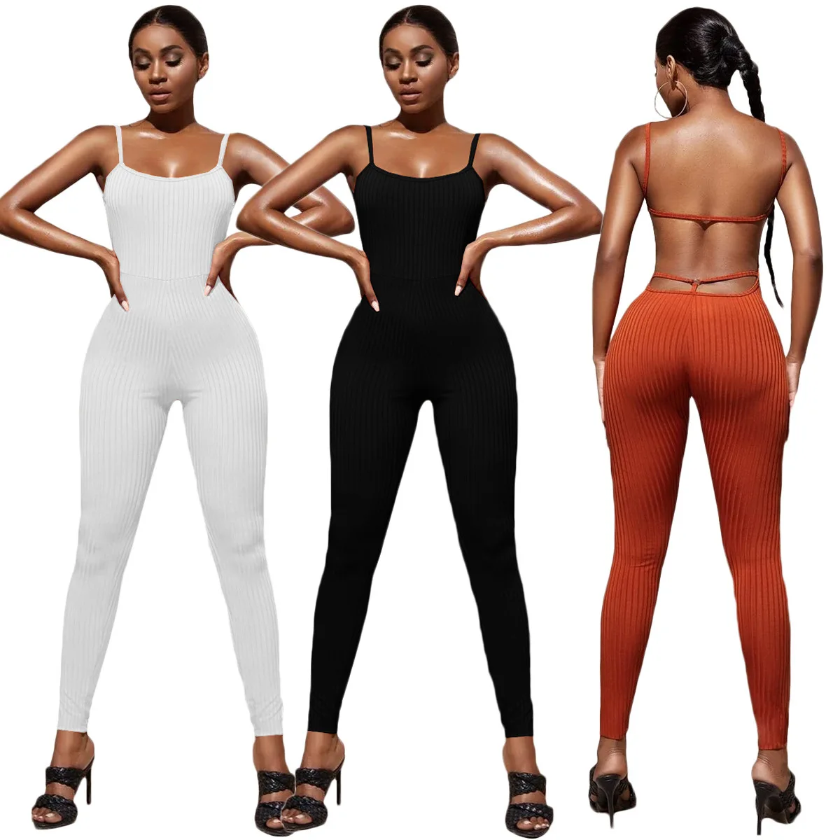

Jumpsuit Solid Color Women Clothing Autumn And Winter Models Spring Summer Solid Color Pit Strip Back Hollow Steel Ring Jumpsuit