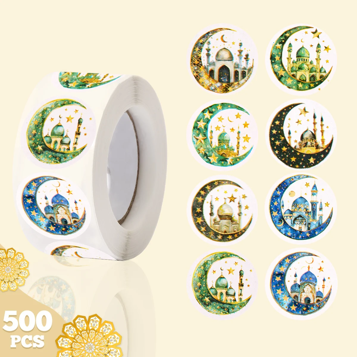 

500pcs EID Mubarak Roll Stickers Ramadan Kareem Packaging Seal Stickers Islam Muslim Festival Party Supplies EID Gift Labels