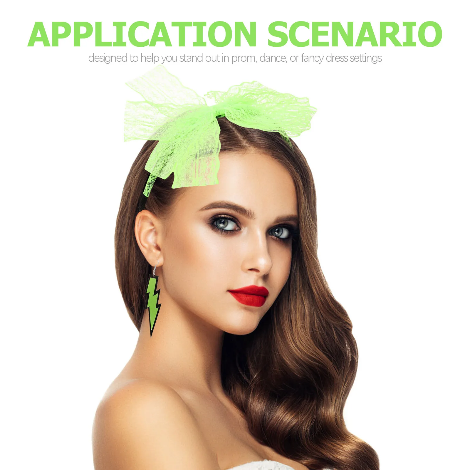 2 sets neon feestaccessoires voor vrouwen 80S kanten hoofdband oorbellen vingerloze visnethandschoenen retro vintage prom danskostuum