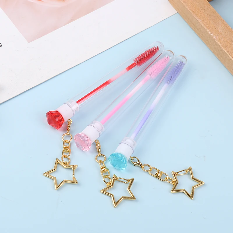 Reusable Eyelash Brush Tube Keychain Plastic Lash Spoolie Container Glitter Cils Dust-proof Mascara Wands Keyring