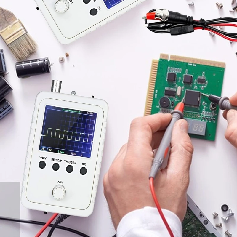 Handheld Digital Storage Oscilloscope Tool, 2.4In Color Display, with BNC Clip Cable Probes for Circuit Testing Training