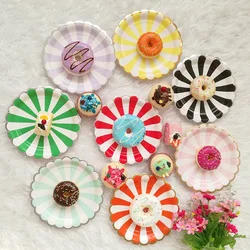 8PC Disposable Paper Plates Bronzing Silver Striped Birthday Party Decor Fruit Plate Cake Tray Tableware Birthday Party Supplies
