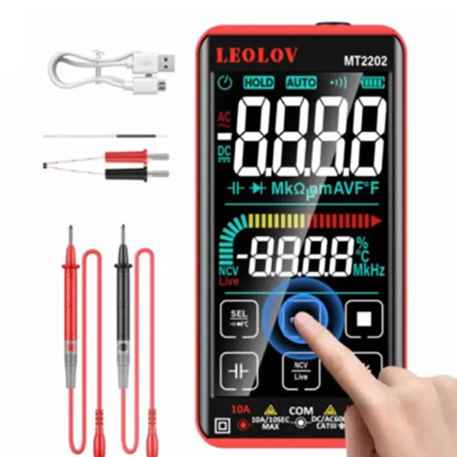 Professional Auto-Ranging Digital Multimeter 10000 Counts AC/DC Voltage Current Resistance Tester with Touch Screen & Rechargeab