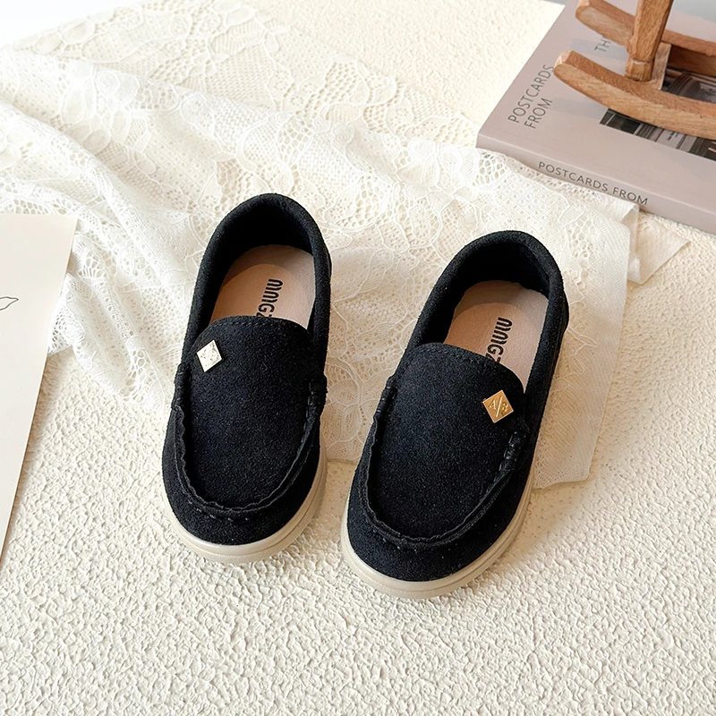 Spring Kids Loafers Suede Minimalist Trendy Unisex Boys Girls Leather Shoes Versatile Slip-resistant Solid Color Children Shoe