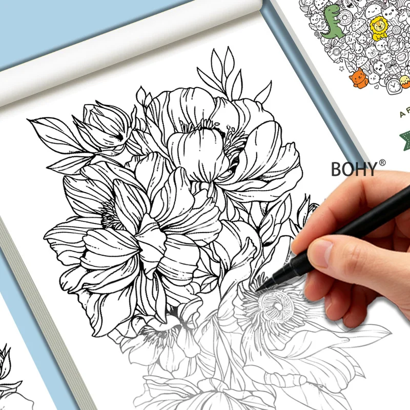 1 Adult Decompression and Graffiti Coloring Album, with Themes Such As Flowers/monsters/small Animals and Other Line Drafts