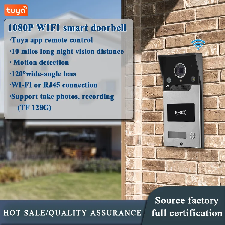 Wireless Connectivity Wired Home Video Door Phone with Waterproof IP 65 1080p Camera Outdoor Unit Ring Bell