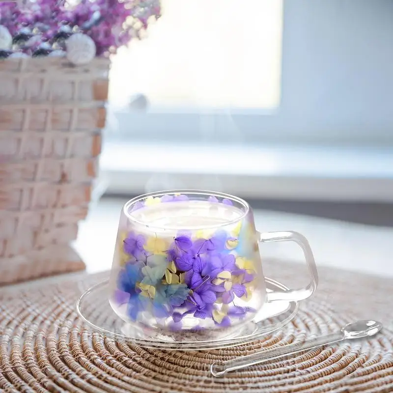 Dried Flowers Double Wall Glass 250ml Clear Flower Coffee Mug With Handle Coffee Cups Anti-Scalding Flowers Double Insulated