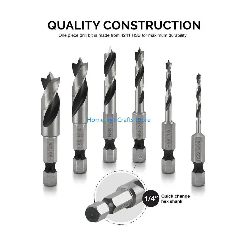 Y3NA 6 Pieces HSS Brad Point Drill Bit with 1/4-inch Shank