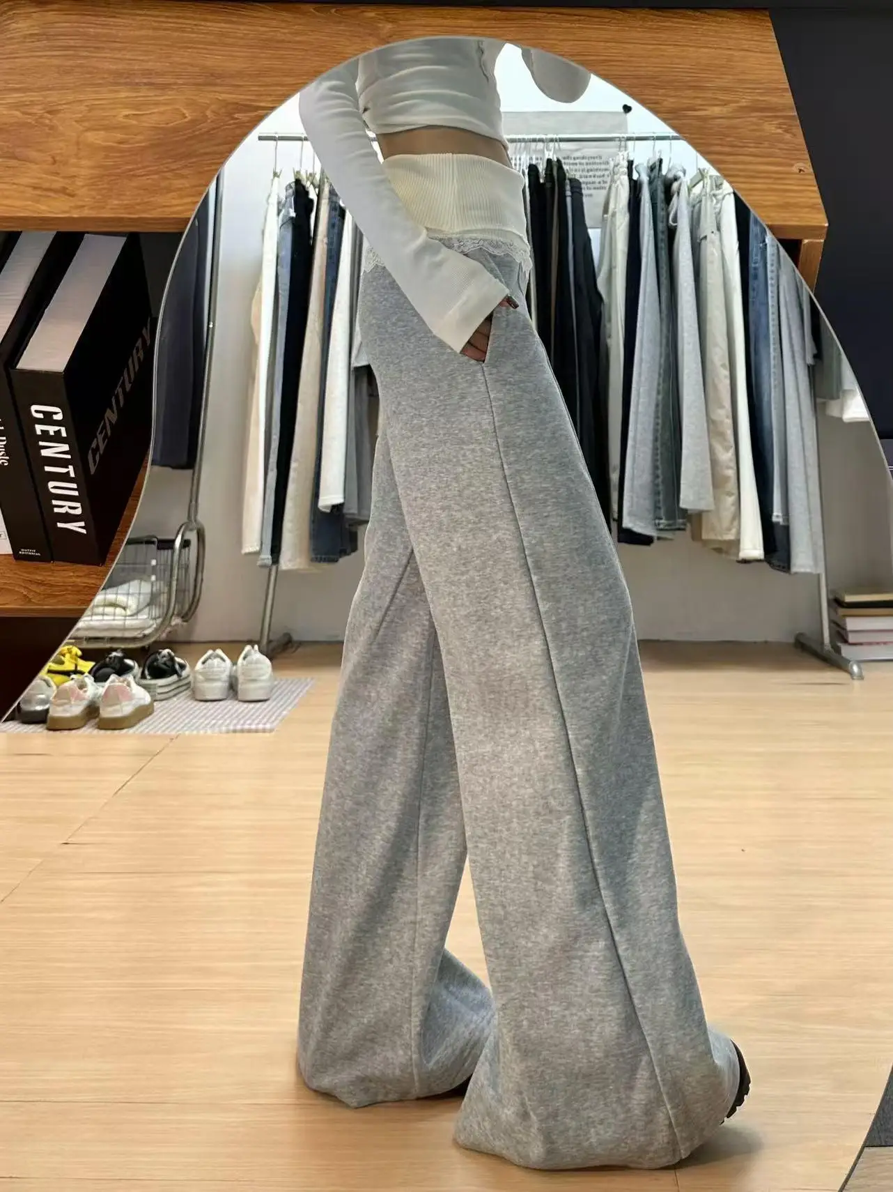 Women's Sport Pants, Casual Wide-Leg Pants, Lace Patchwork Y2K Style, 2025