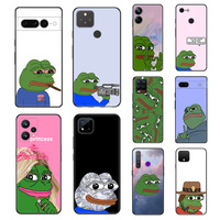 Matte Phone Case For Pixel 6A 6 5 4 3 7 7A 4A 5A Moto G31 G50 G51 G60 G71 G22 G32 G30 G52 Cartoon Cute Frog Art Black Soft Cover