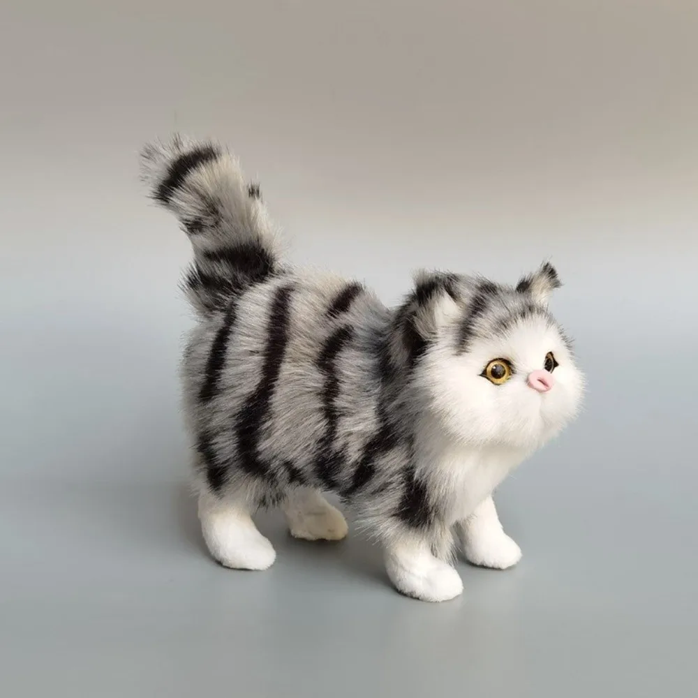 Realistic Artificial Mini Cat Faux Fur Fluffy Soft Kitten Desktop Ornament Simulated Cat Valentine's Day