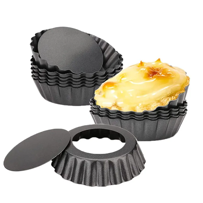 Egg Tart Molds Nonstick Carbon Steel Round Tart Quiche Pans Removable Bottom Pizza Baked Mould Bakeware Kitchen Tools