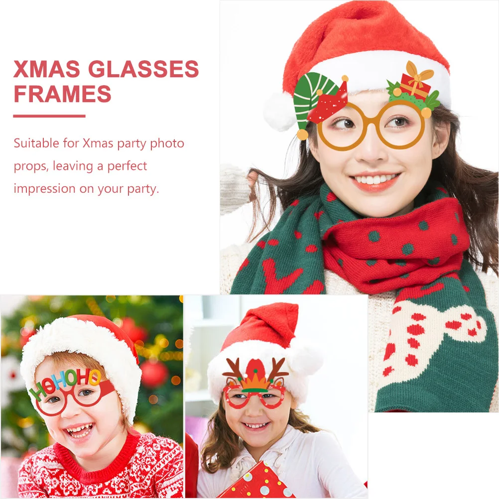 

12Pairs Christmas Paper Eyeglasses Frame Party Glasses Photo Props Xmas Glasses Decorative Christmas Party Favors Gift