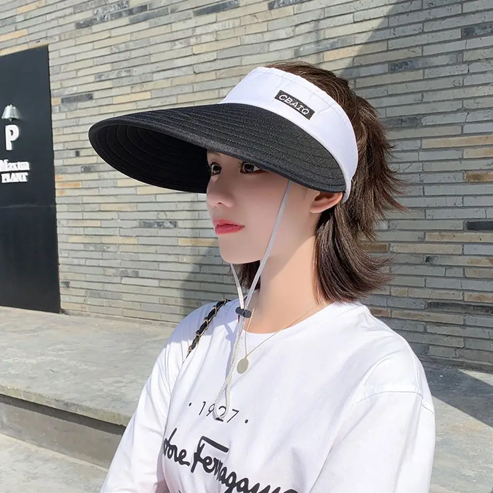 

UV Protection Portable Breathable Outdoor Cycling Wide Brim Women Visor Summer Sun Cap Beach Cap Empty Top Suncap