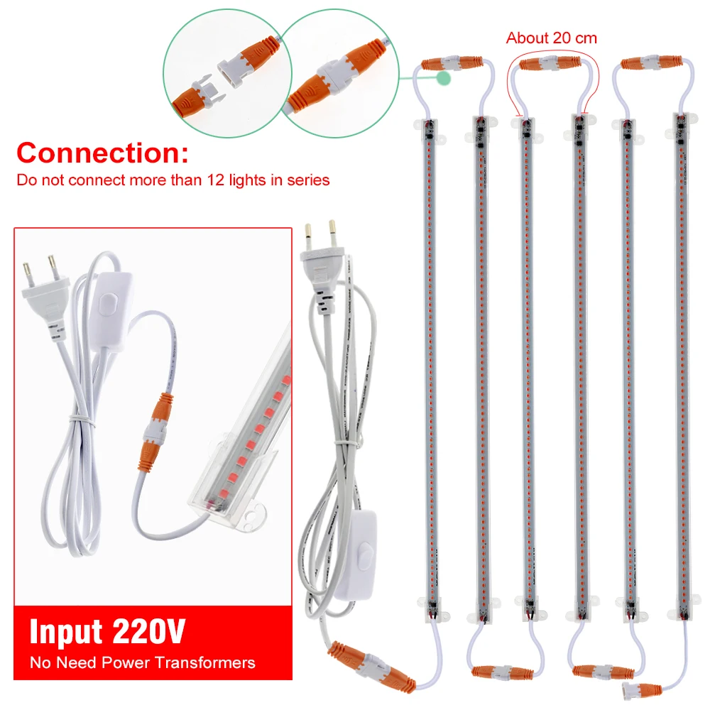 LED Indoor Plant Grow Tube Lights Full Spectrum with Switch On/Off Flower Succulents Pot Plants Cultivation Lamp