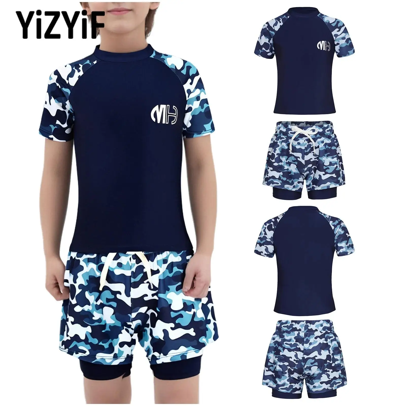 

Kids Two-piece Swimwear for Boys Swim Tops Shorts Outfits Swimming Practice Class Clothing Child Beach Pool Surfing Bathing Suit